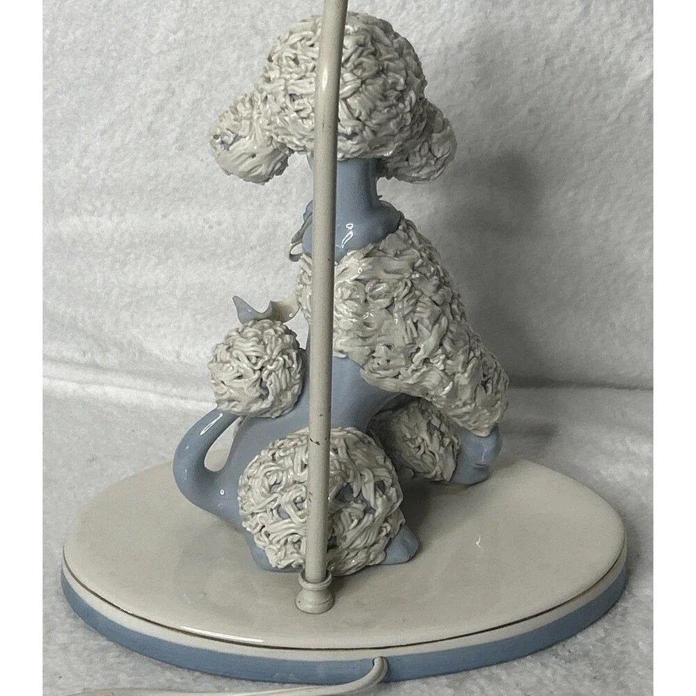 Vintage White Spaghetti Poodle Table Lamp 1950s Ceramic 25